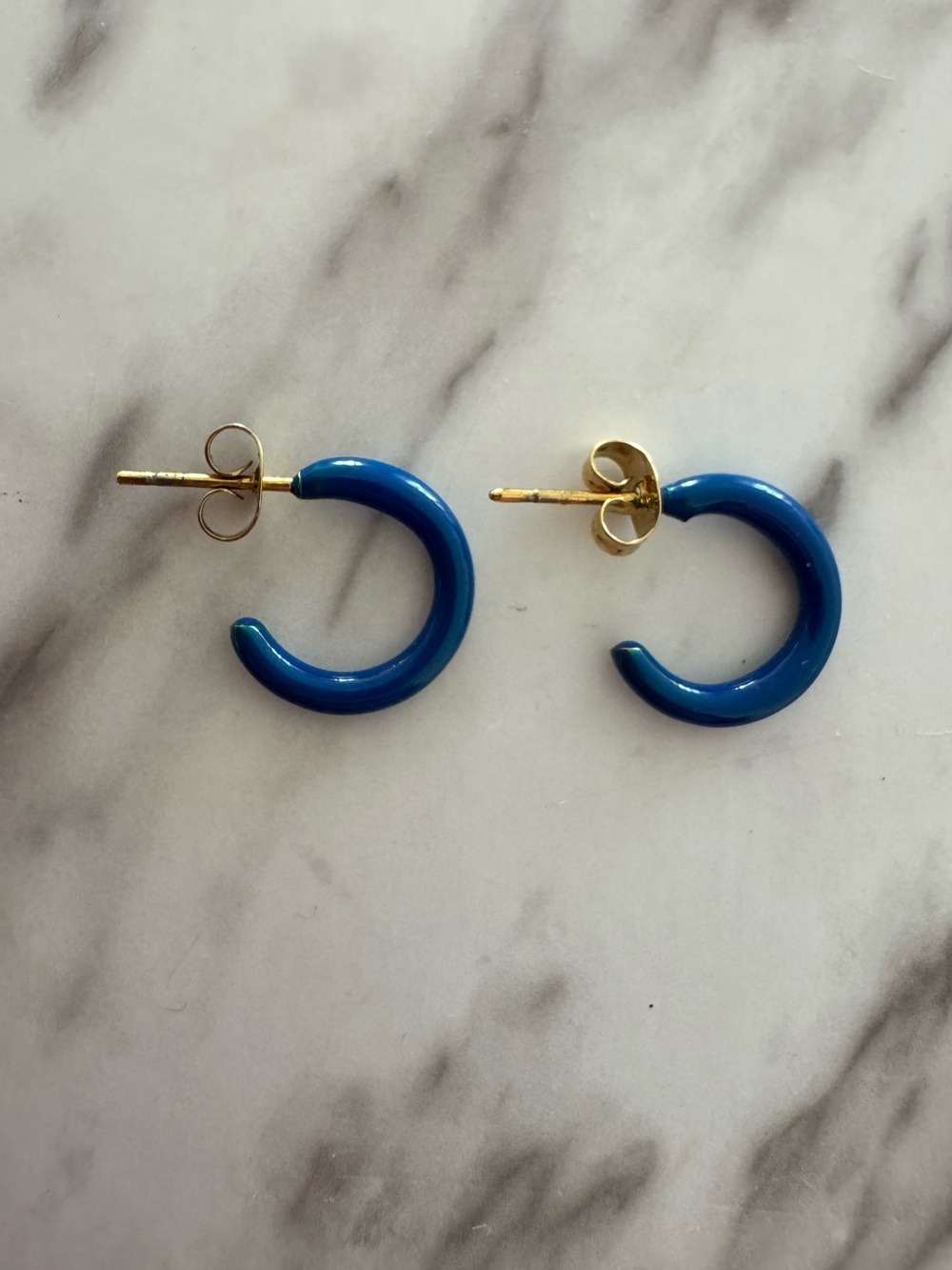Blue enamel Mini Hoop Stud Earrings - Women's Jewelry